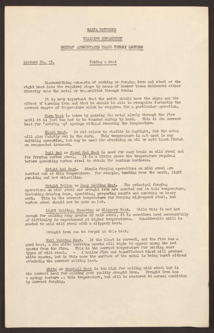 Malta Drydocks Apprentices Smiths Trade Notes