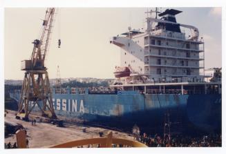 Malta Shiprepair Yard - Ship "Jolly Argento"  (Could be "Jolly Oro") Dock No 4 repairs; Foreground is the statue of the Immaculate Conception