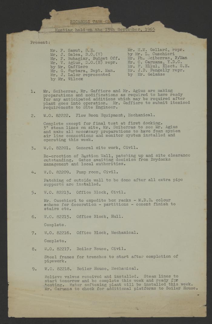 Minutes of meeting on Malta Drydocks Ricasoli Tank cleaning station