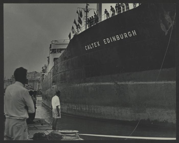 Malta Drydocks - No 5 drydock conversion construction work - Ship "Caltex Edinburgh"