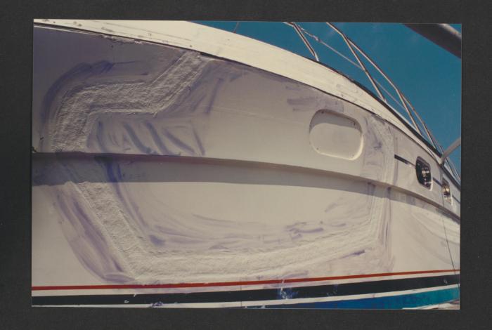 Unidentified Yacht at Malta Drydocks (maybe Manoel Island Yacht Yard) with shipside repairs