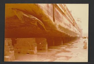 Barge "Ibis Barge" in Malta Drydocks Dock No 6 for inspection of Bottom damage after grounding at Exiles Sliema Malta