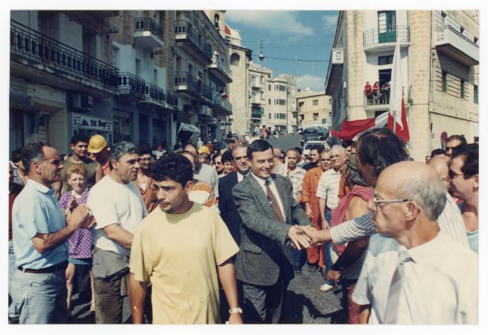 Prime Minister Dr. Alfred Sant during a meeting at Gavino Gulia Square in Cospicua