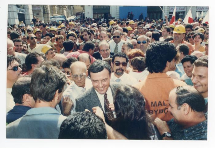Prime Minister Dr. Alfred Sant during a meeting at Gavino Gulia Square in Cospicua