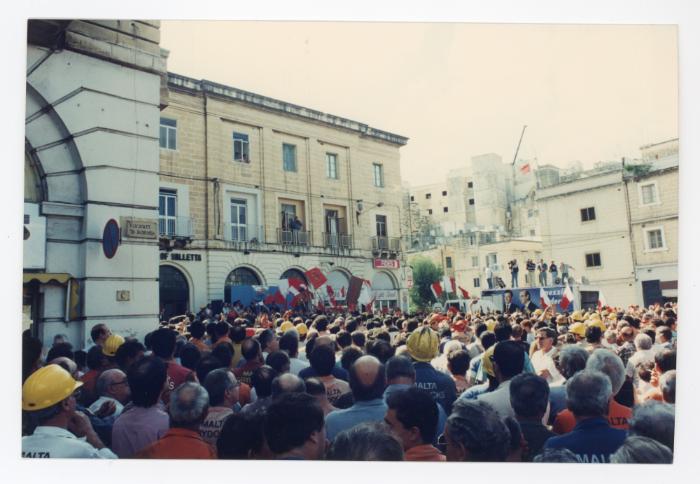Prime Minister Dr. Alfred Sant during a meeting at Gavino Gulia Square in Cospicua