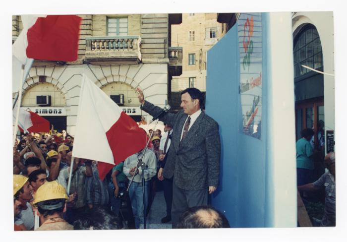 Prime Minister Dr. Alfred Sant during a meeting at Gavino Gulia Square in Cospicua