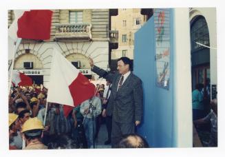 Prime Minister Dr. Alfred Sant during a meeting at Gavino Gulia Square in Cospicua