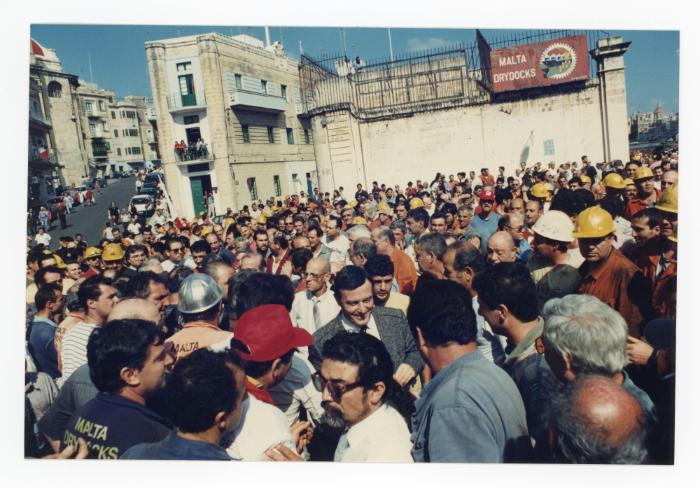 Prime Minister Dr. Alfred Sant during a meeting at Gavino Gulia Square in Cospicua