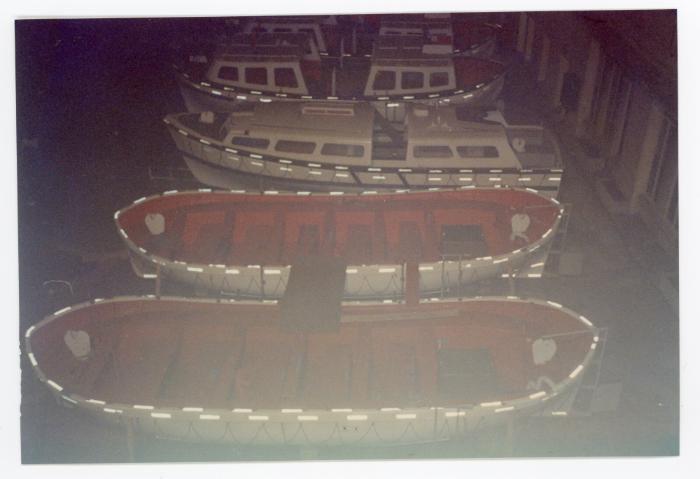 Malta Drydocks - ship "CUNARD PRINCESS" Lifeboates in front on Main Office for refurbishment