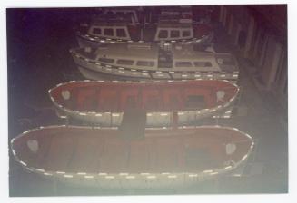 Malta Drydocks - ship "CUNARD PRINCESS" Lifeboates in front on Main Office for refurbishment