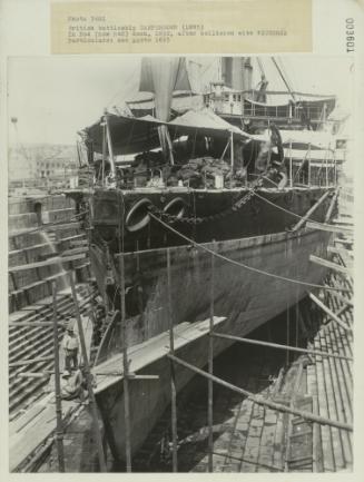 British battleship "CAMPERDOWN" (1885) docked in No. 4 dock, 1892, after collision with "VICTORIA"
