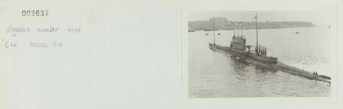 British Submarine, E-24 class (Minelayer), "E-46" (1916)  in the Grand Harbour in 1918