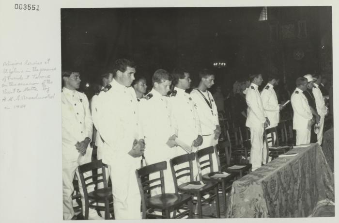 Crew members from "HMS BROADSWORD" (1976) attending a religious function in St. John's Co-Cathedral, Valletta Malta