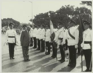 Sailors of "HMS BROADSWORD" (1976) being inspected at the Floriana parade grounds by HE the President of Malta Dr. Tabone