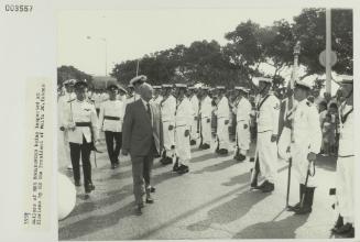 Sailors of "HMS BROADSWORD" (1976) being inspected at the Floriana parade grounds by HE the President of Malta Dr. Tabone