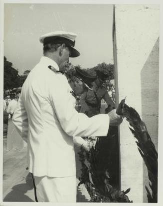 British and Maltese Officers laying wreaths on the War Memorial monument in Floriana Malta