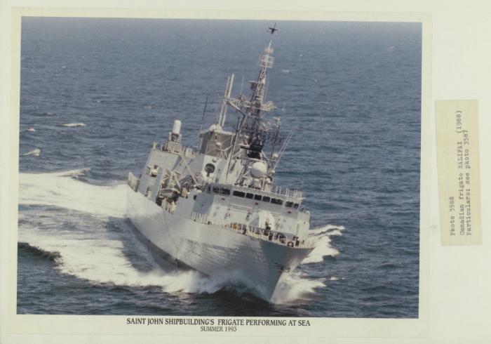 Saint John Shipbuilding's frigate ("HMCS HALIFAX") performing at sea in the summer of 1993, built in 1988 and operated by the Royal Canadian Navy