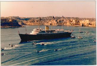 Royal yacht ("BRITANNIA") entering the Grand Harbour, Malta