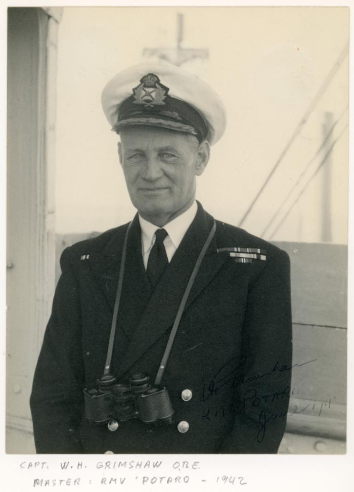 Captain W.H. Grimshaw O.B.E. Master of "RMV POTARO" in 1942