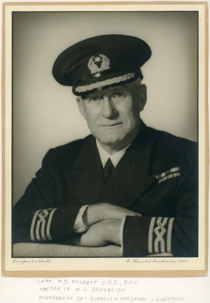 Captain P.J. Pycraft O.B.E, D.S.C. Master of "M.V. Deucalion"