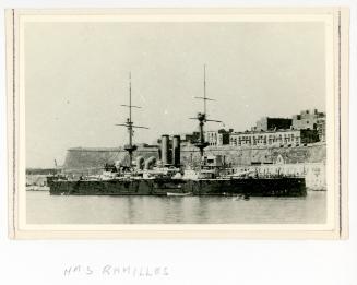 "HMS Ramilles" exiting the Grand Harbour, Malta