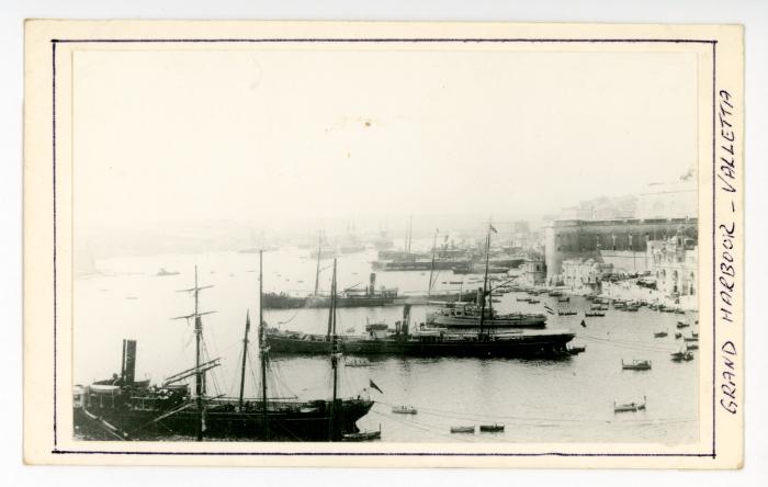 Numerous ships and boats docked in the Grand Harbour, Valletta, Malta