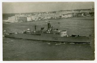 British Frigate, Type 15, "VIGILANT" (F93) (1942, rebuilt 1953) entering the Grand Harbour
