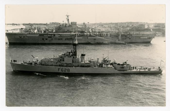 British Frigate of the "LOCH" class "LOCH KILLISPORT" (F628) (1944) exiting the Grand Harbour, Malta