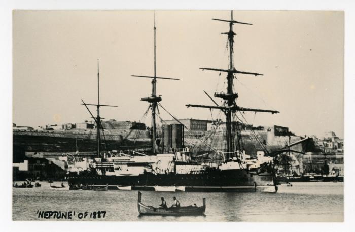 British battleship of the "NEPTUNE" class "NEPTUNE" (1887) docked in the Grand Harbour, Malta