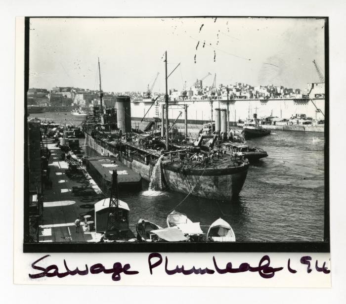 Emptying of sewage on R.F.A. (Royal Fleet Auxiliary) "PLUMLEAF" Tanker