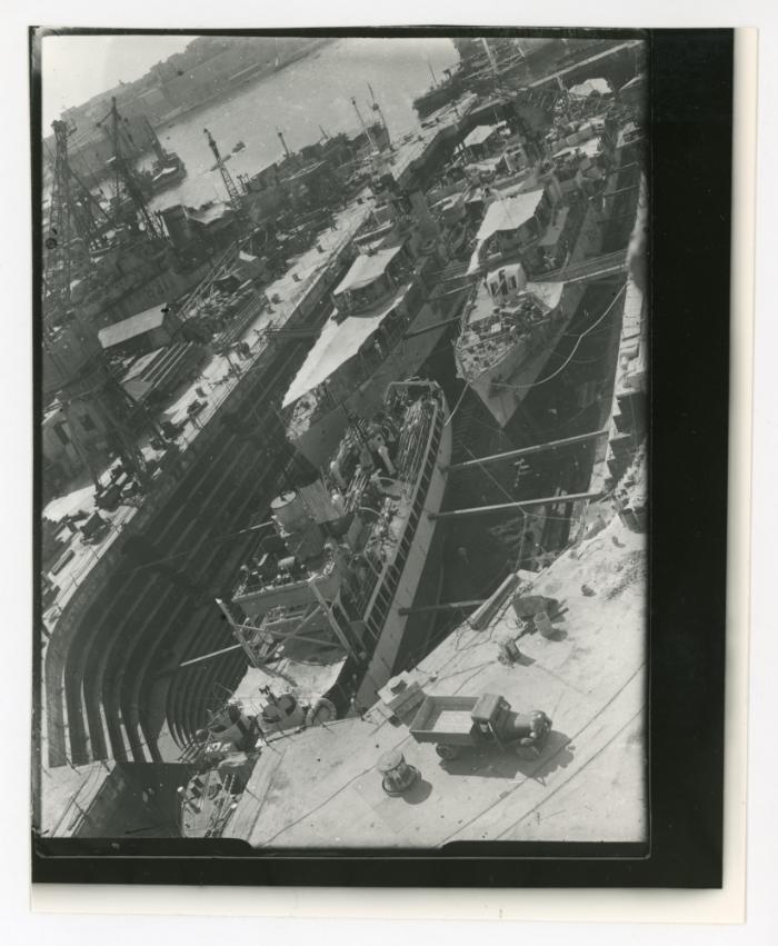 Three ships undergoing dry docking in No. 2 Dock