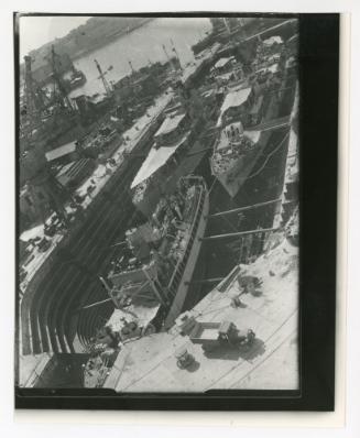 Three ships undergoing dry docking in No. 2 Dock