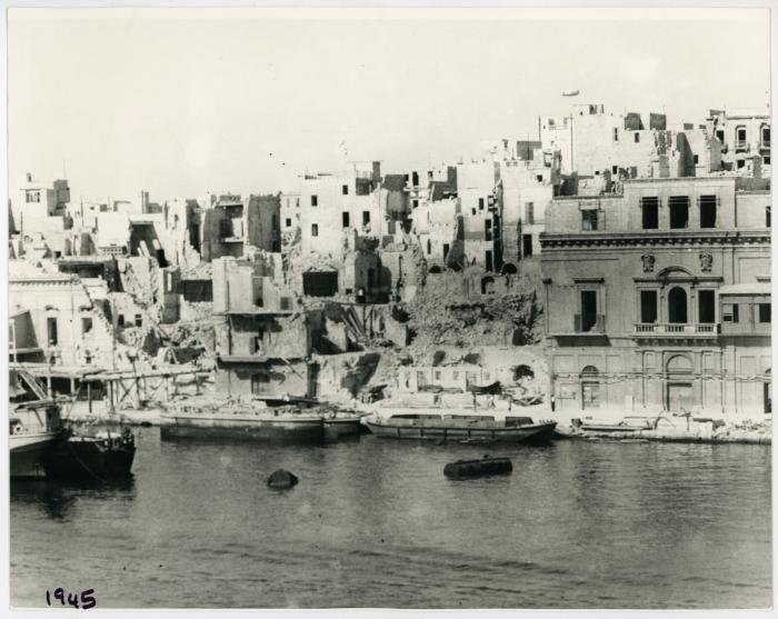 WWII damage sustained to Xatt il-Forn, Birgu, Malta in 1945