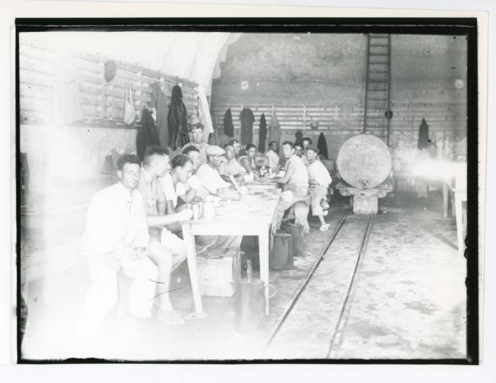 Workers on lunch break at the Bruno Stores in Kalkara, Malta