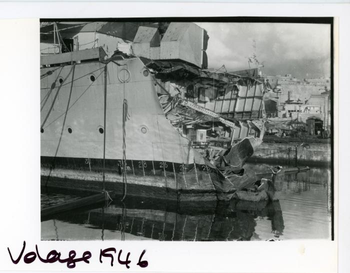 WWII damage sustained to "HMS VOLAGE"