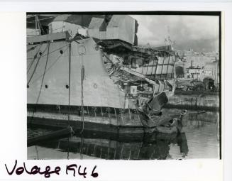 WWII damage sustained to "HMS VOLAGE"
