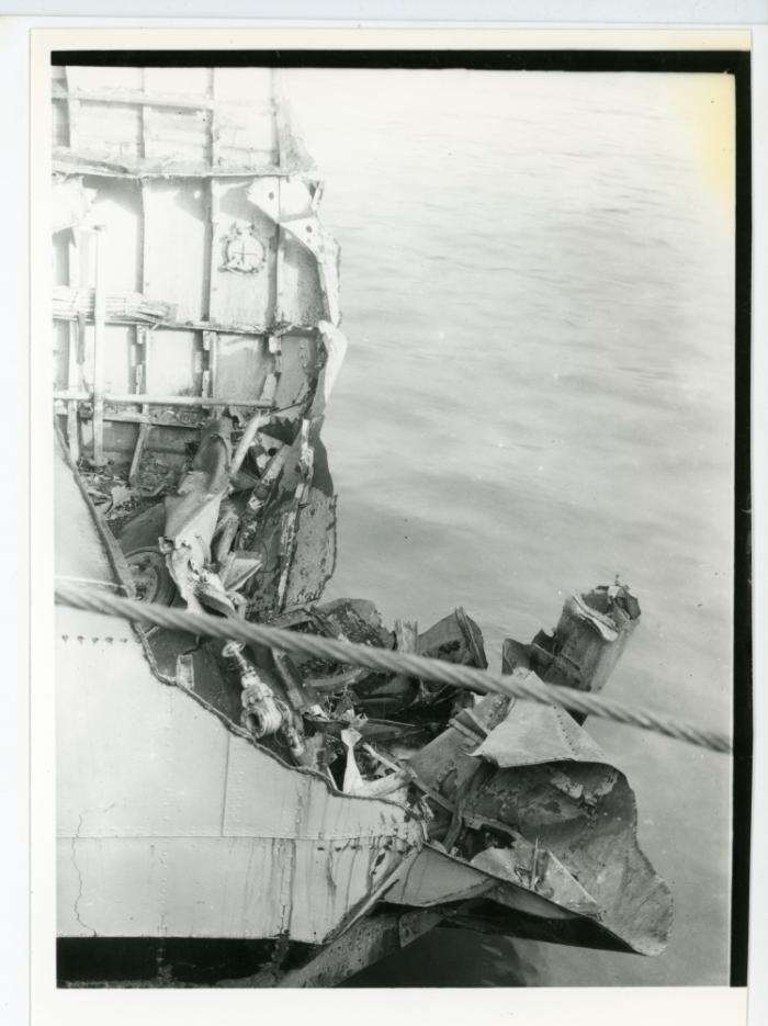 WWII damage sustained to "HMS VOLAGE"