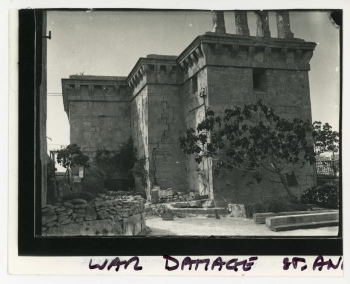 WWII damage sustained to St. Anne's chapel in Fort St Angelo