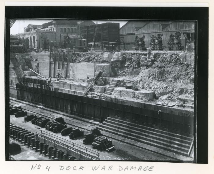 WWII damage sustained in No. 4 Dock