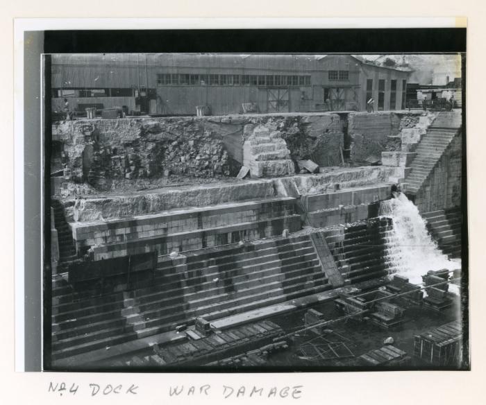 WWII damage sustained in No. 4 Dock