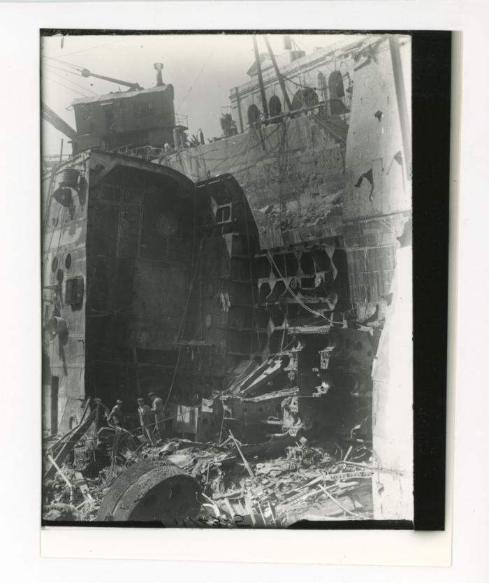 Wreckage in No. 4 Dock from the collapse of "HMS KINGSTON"