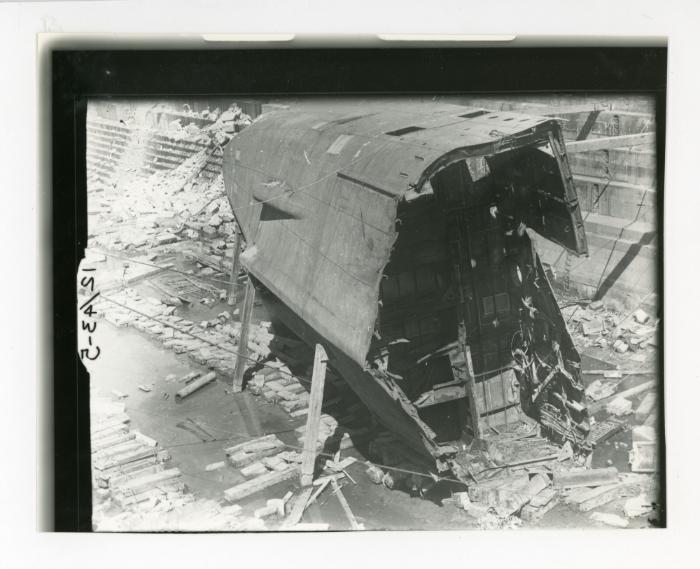 Wreckage in No. 4 Dock from the collapse of "HMS KINGSTON"
