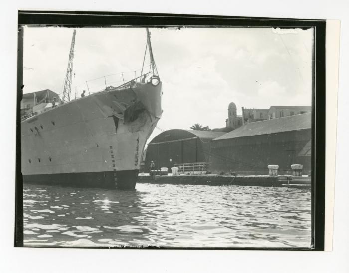 "HMS ARMADA" (R14) surpassing the Royal Naval Canteen