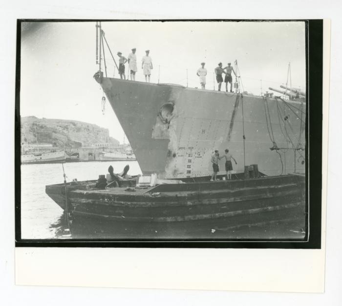 Onboard view of "HMS ARMADA" (R14)'s damages