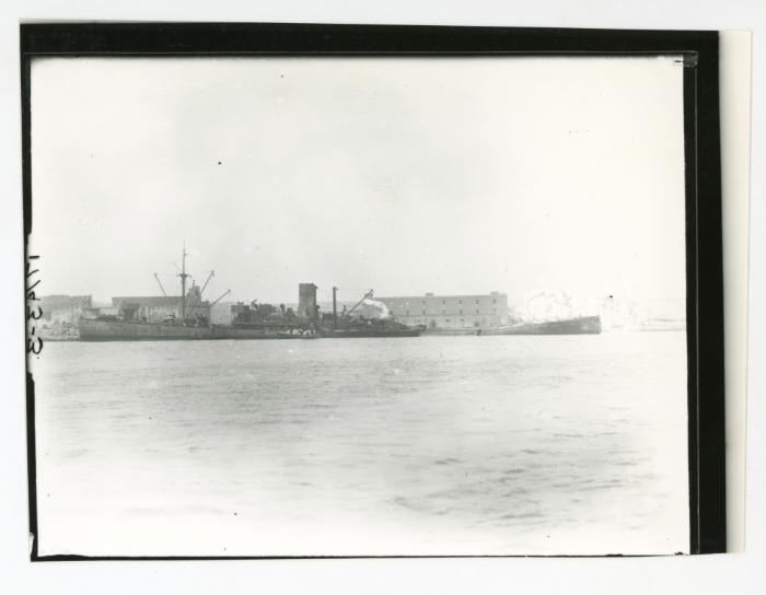 "KING EDWIN", merchant vessal, sailing into the Grand Harbour after sustaining significant damages