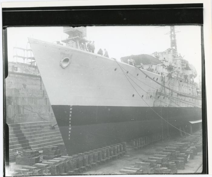 "HMS VOLAGE" (R41) in No. 5 Dock
