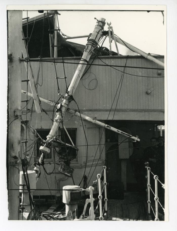 Damage sustained to British tugboat, BRIGAND class, "MARAUDER" (1938)
