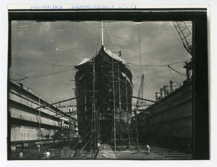 British cargoship, Cunard-Brocklebank Line Liverpool, "MATHURA" (1960) undergoing repairs in Malta