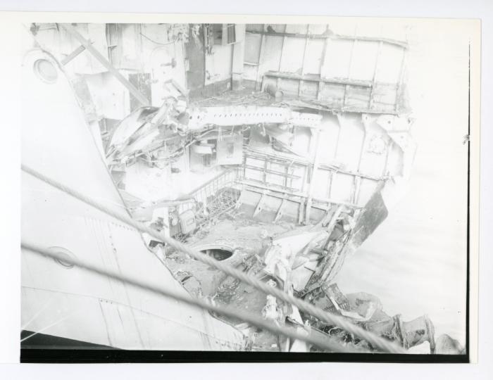 WWII damage sustained to "HMS VOLAGE"