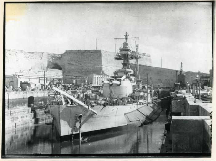 British monitor, ROBERTS class, "ABERCROMBIE" (1942) in No. 4 Dock